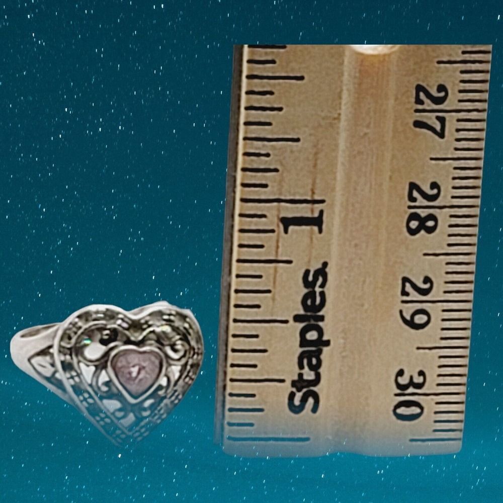 Vintage 925 sterling silver Amethyst and marcasite heart ring Jewelry Gift - Picture 7 of 7